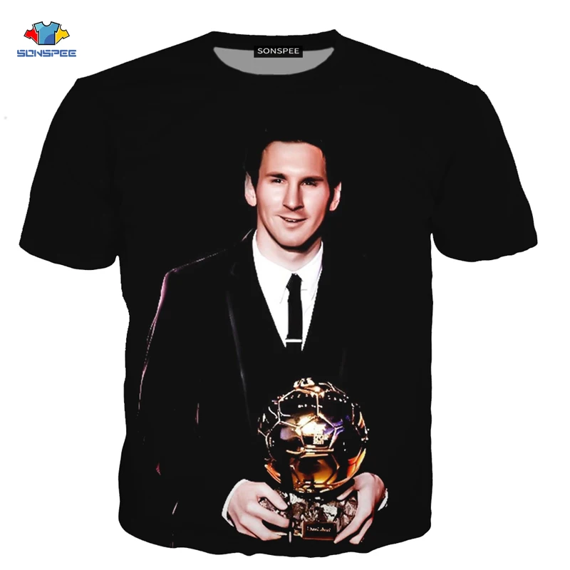 SONSPEE/Мужская рубашка Футболка Messi Летняя модная футболка с короткими рукавами и 3D - Фото №1