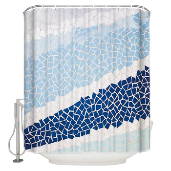 

Geometric Mosaic Marble Shower Curtain Waterproof and Mildewproof Polyester Fabric Bath Curtain Design