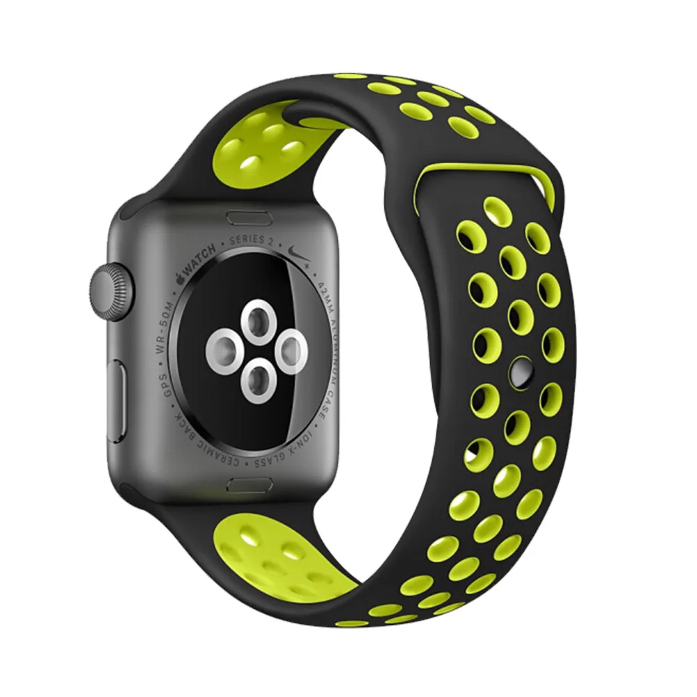 High quality 42mm 38mm 40mm 44mm strap for iphone watch band sports link Bracelet for Apple Watch band Silicone series 5 4 3 2 1 - Цвет ремешка: Black with yellow