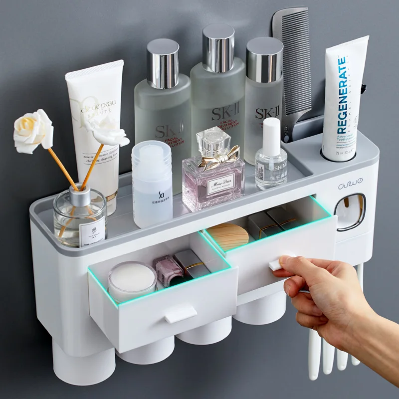 Wall-mounted Toothbrush Holder Toothpaste Squeezer Home Restroom Storage Rack Auto Toothpaste Dispenser Bathroom Accessories toothbrush holder,toothpaste dispenser,toothpaste squeezer,bathroom storage rack
