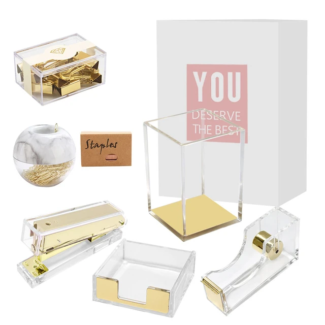 Transparent Desktop Accessories Acrylic Gold Office Supplies