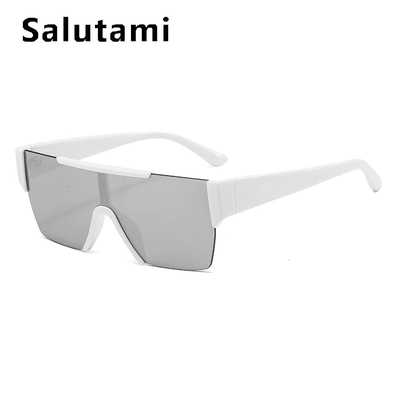 Цельные Квадратные Солнцезащитные очки без оправы для женщин, большие плоские солнцезащитные очки для мужчин, винтажные зеркальные очки белого и серебристого цвета