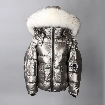 Silver white fur ZURICHOUSE Зимний пуховик женский роскошный пуховик из меха енота Модный глянцевый свободный пуховик с капюшоном Женский пуховик - Цвет: Silver white fur