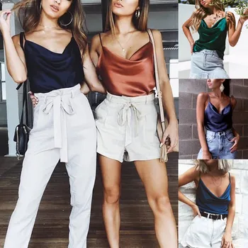 

Satin Women Thin Wild Solid Camis Vest Women Tank Tops Female 2020 Summer Sexy Strap Basic Tops Chiffon Sleeveless Camisole 2020