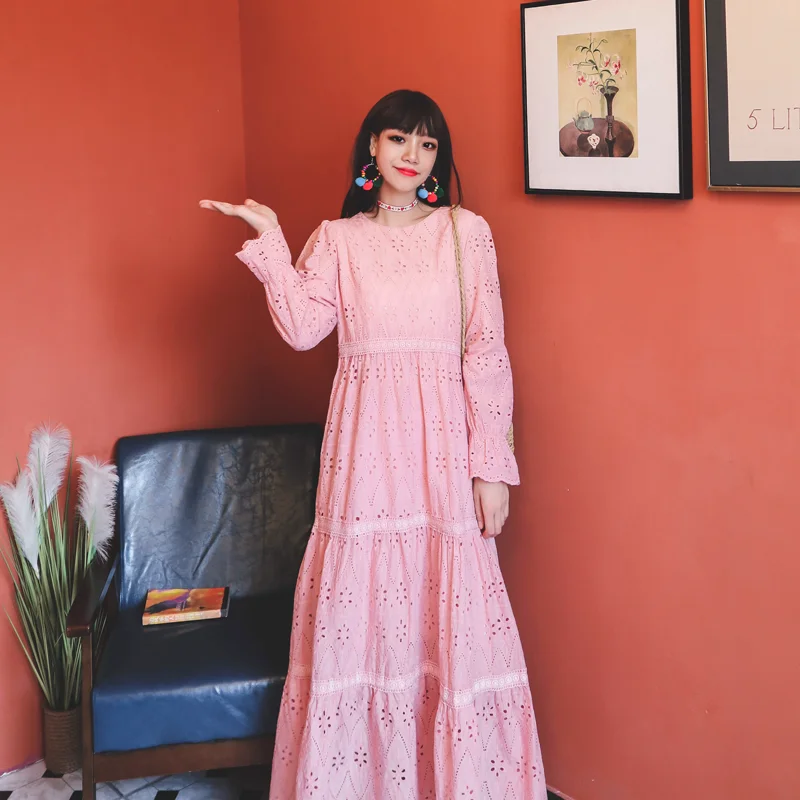 Video scene shooting high quality French embroidery, water soluble lace hollow-out long-sleeved dress three color