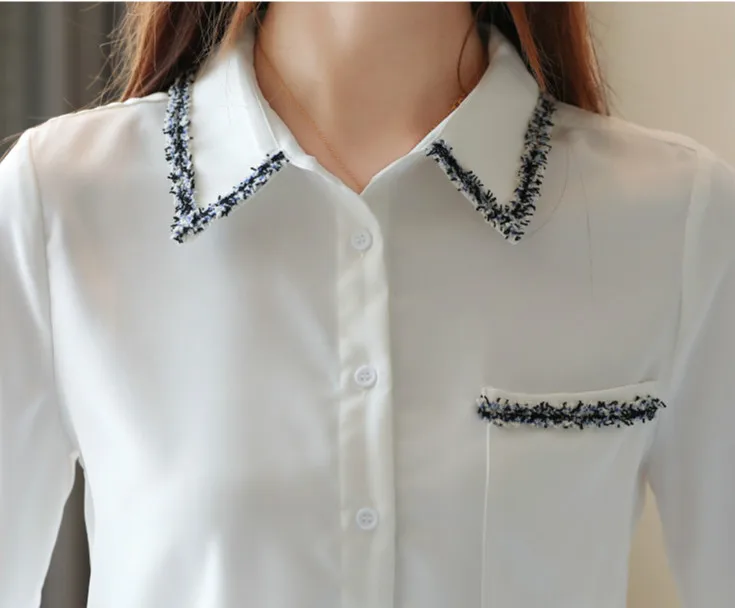 Blusas Mujer Новая модная шифоновая блуза с длинным рукавом женская рубашка OL белый кардиган винтажная Женская блузка Топы 6842 50
