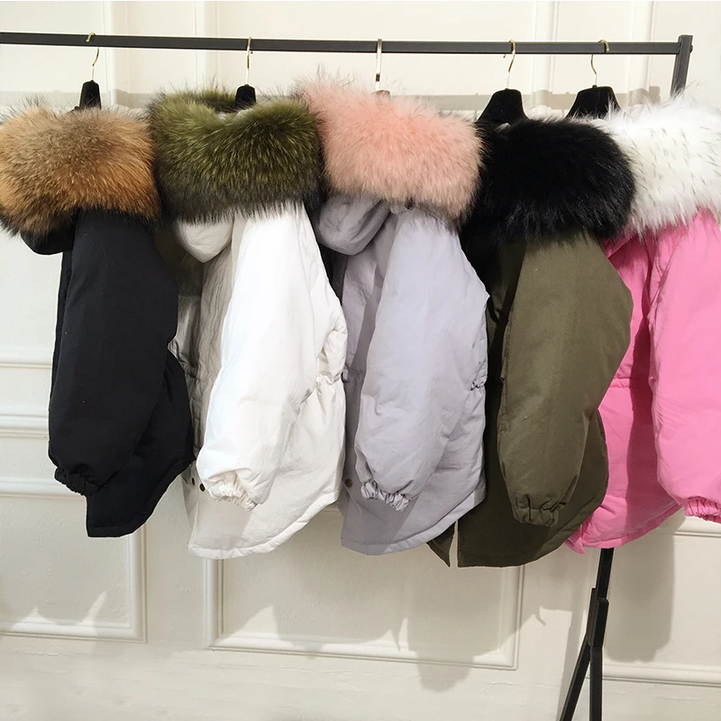 WHITNEY WANG Real Fur Hooded Down Coat Women Korea Parka cotton-padded jacket overcoat