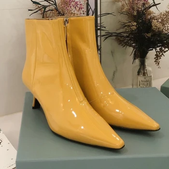 

HOT Autumn Stiletto Thin High Heels Zipper Style Sexy Womens Boots Bota Feminina Pointed Toe Faux Leather Ankle Boot