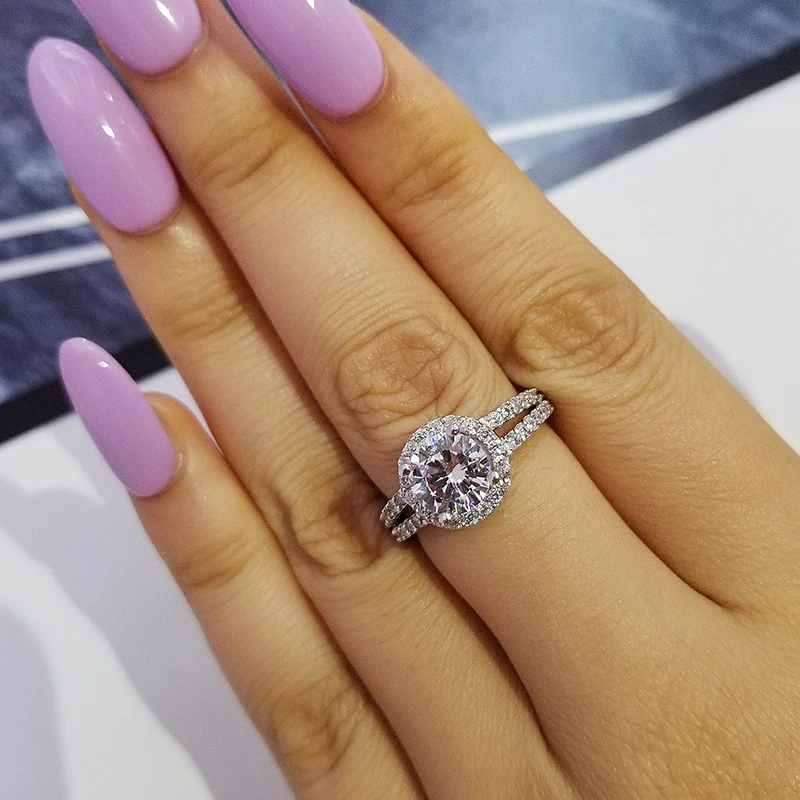 Твердые 925 пробы серебряные обручальные кольца Halo Кольца для женщин оптом ювелирные изделия на палец новые модные кольца R211AS