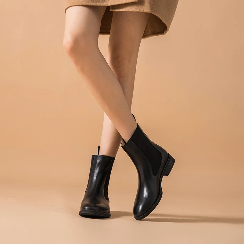 Najtaniej BeauToday chelsea boots kobiety Brand New prawdziwa skóra cielęca okrągły nosek kostki Bootie jesień zima buty Handmade 03608
