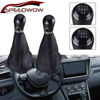 

SPEEDWOW Car Gear Shift Knob Lever Shifter Gaiter Boot 5/6 Speed For VW Touran 2003-2010 Caddy MK2 2004 2005 2006 2007 2008 2009