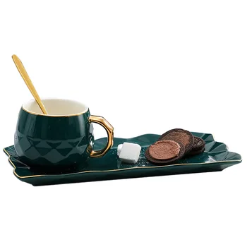 

Cup Saucer European Golden Rim Color Glaze Ceramic Coffee Cup Set Afternoon Tea Household Mug Tray with Spoon