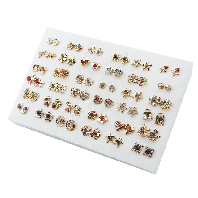 Randomly Mixed Silver Color Women Butterfly Bowknot Flower Heart Small Plastic Stud Earrings Sets For Girl Jewelry Part