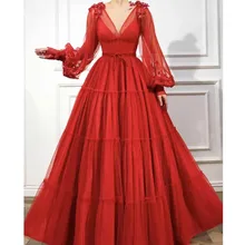 Сексуальное красное платье для выпускного вечера с длинным рукавом, винтажное вечернее платье с v-образным вырезом и блестками размера плюс, платье подружки невесты