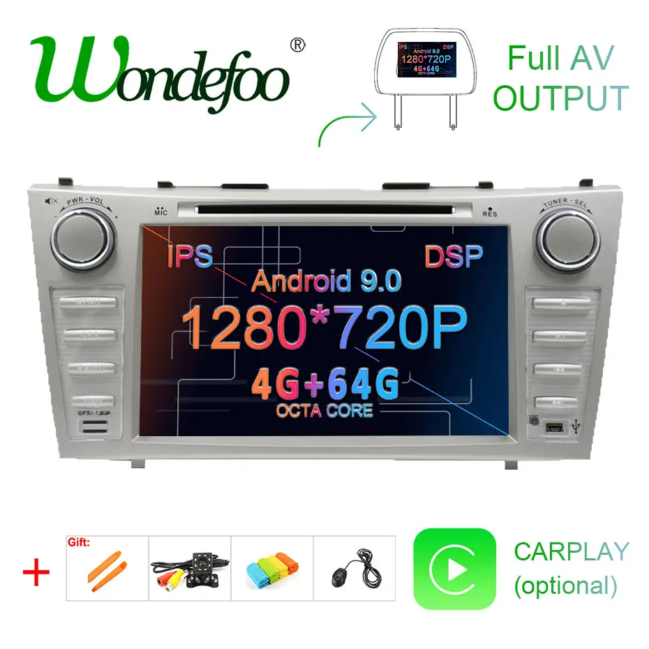DSP ips Android 9,0 4G 64G AV выход 2 DIN DVD плеер для Toyota Camry 2007 2008 2009 2010 gps Радио Стерео навигация экран ПК