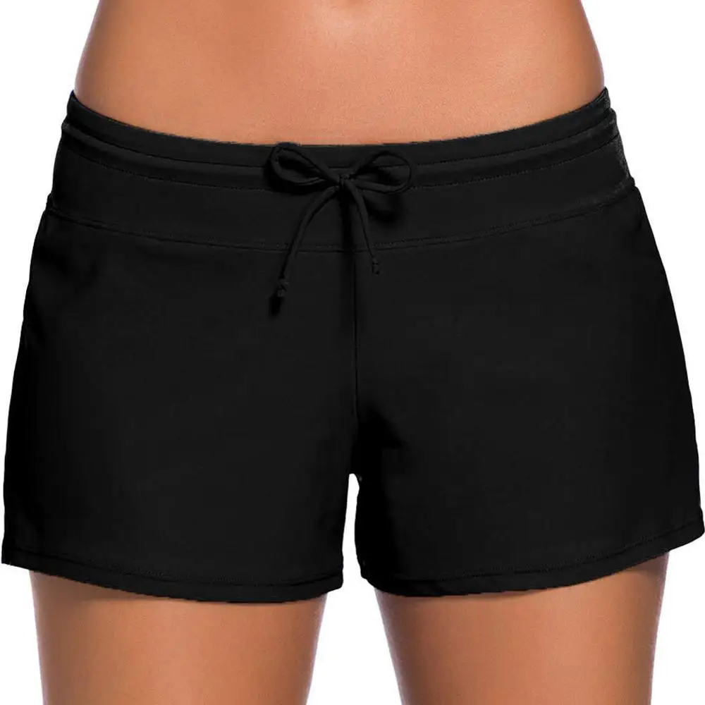 

Women Swimming Trunks Middle Waist Shorts Solid Color Adjustable Female Swimwear Summer Bikini Bottom Briefs Surf Swim Trunks