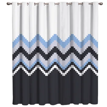 

Geometric Stripe Blue And White Room Curtains Large Window Blinds Bathroom Kitchen Outdoor Drapes Fabric Kids