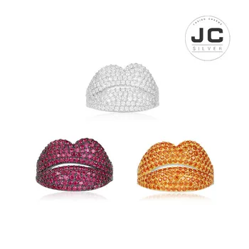 

New Fashion Charms Silver Plated Original Copy Jewelry，Orange Red Lip Ring For Women With Mono Logo Zircon Gift Box