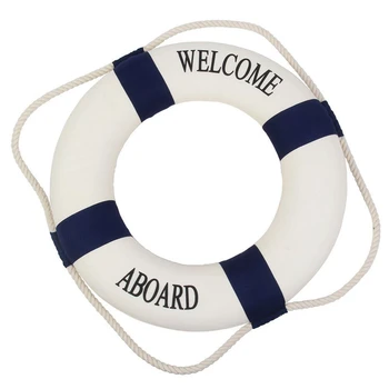 

Decorative Welcome Aboard Nautical Lifebuoy Ring Wall Hanging Home Decoration (Blue, 20cm)