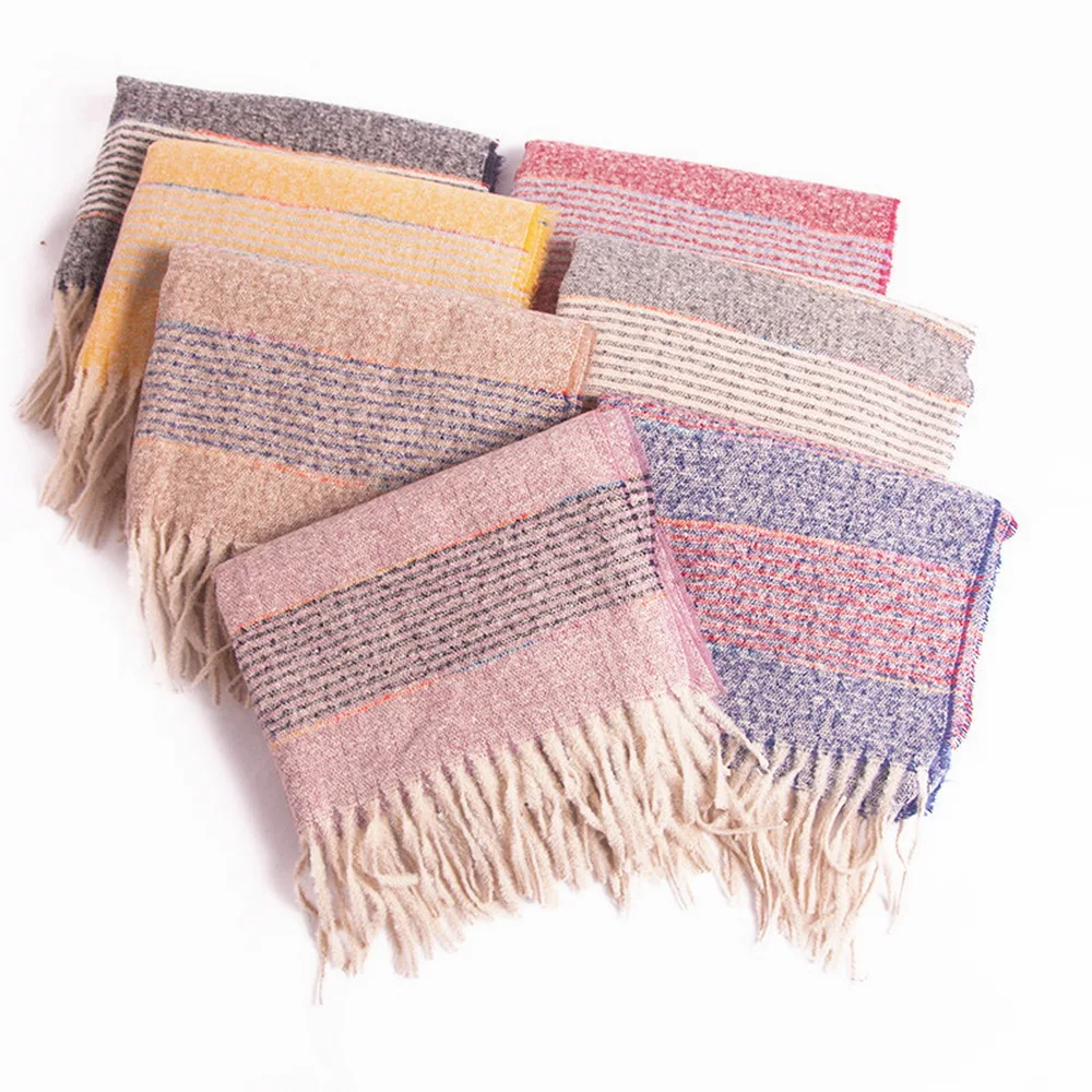 

2019 South Korean autumn and winter Cashmere Scarf Women New soft Stripe Thicken Shawl Scarves For Ladies