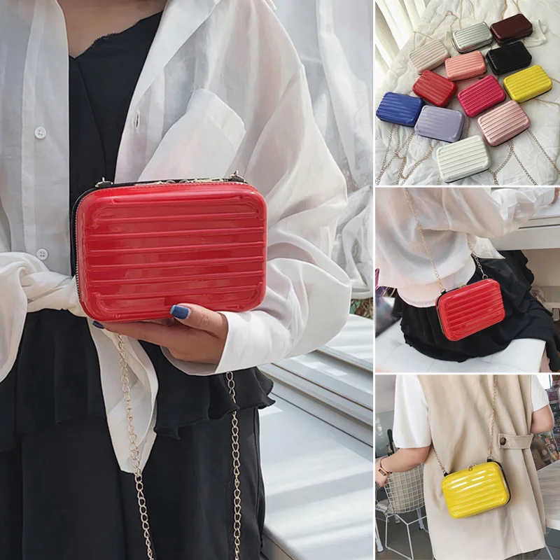 

Women Luggage Bag Soft Shell Square Handbag Shoulder Zipper Chain Square Bag New