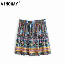 Винтажная шикарная Летняя мода хиппи женская элегантная Бохо юбка богемный цветочный принт вискоза женские мини-юбки оверсайз