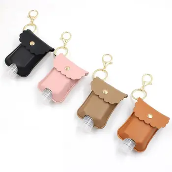 

Empty Bottle PU Leather Hand Sanitizer Keychain Holder Refillable Travel Carriers with Flip Cap Reusable Bottles 60ml