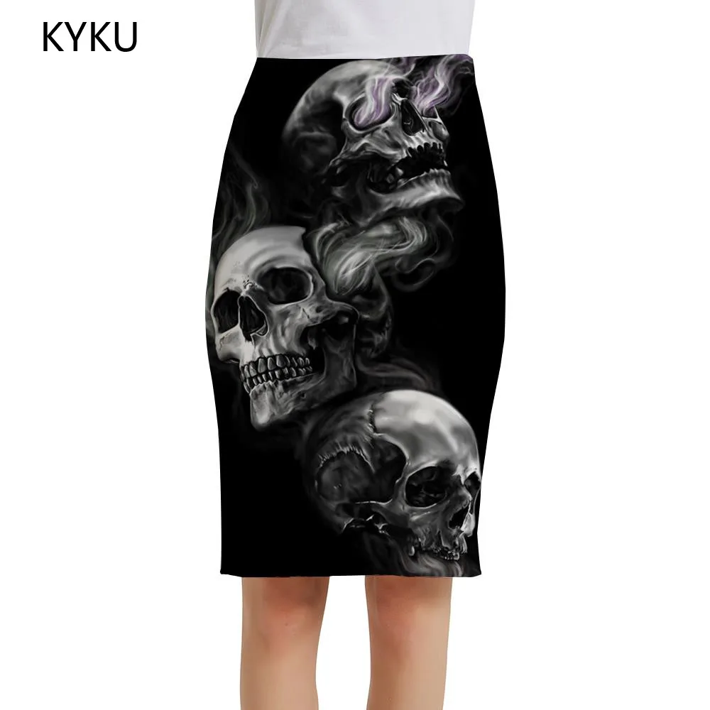 

KYKU Brand Skull Skirts Women Smoke Cloud 3d Skirt Hip Hop Pencil Rock Print Skirt Punk Elegant Ladies Skirts Womens Vintage