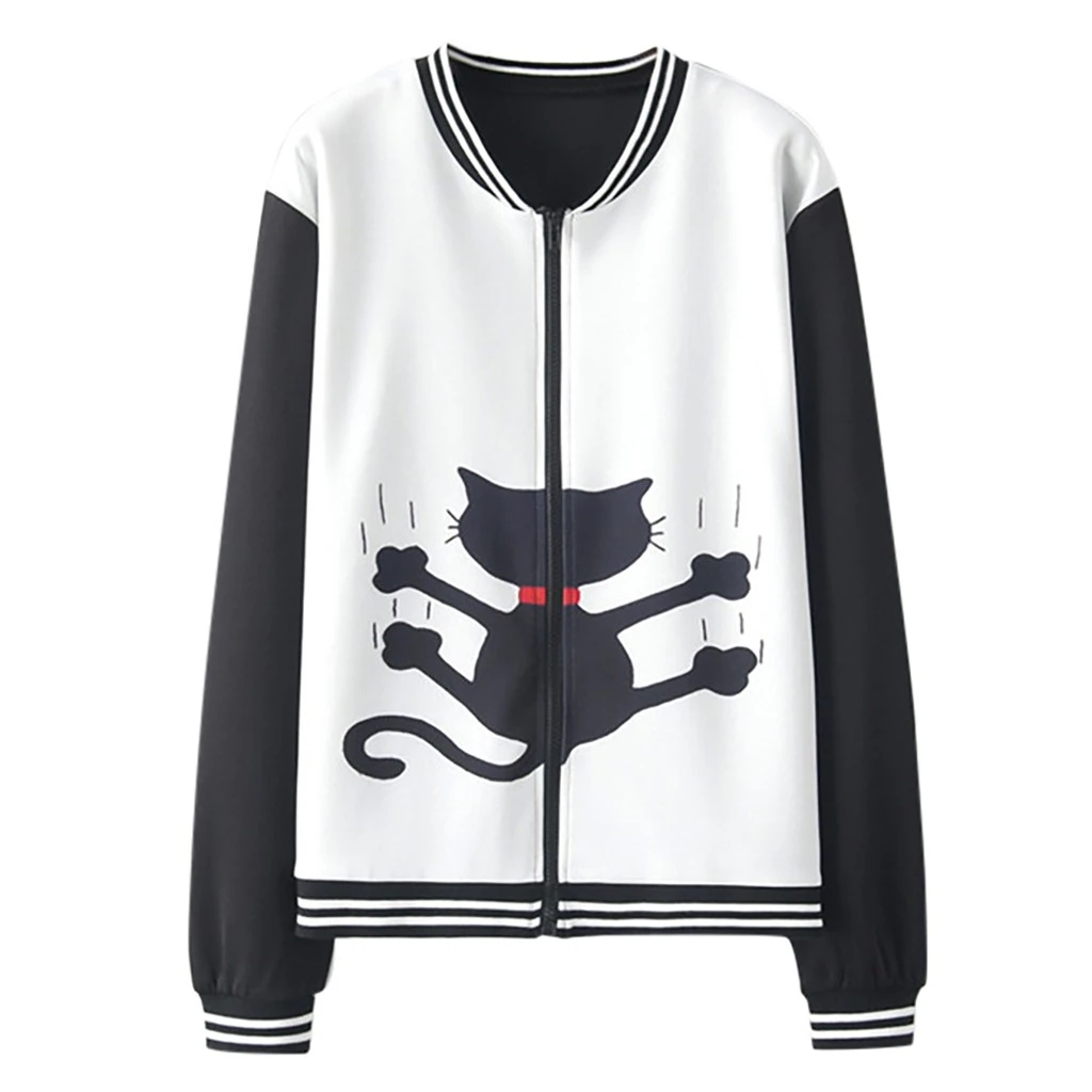 

Women's Autumn Blouse Fashion Female Loose Sweatshirt O-Neck Hooded Cat Print Short Pullover Blouse Spring Ladies Girls 802