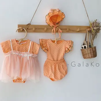

2020 Korea Style Baby Girls 2pcs Set Lace Dress+ Dots Romper Summer Kids Girls Suits 0-2 Years