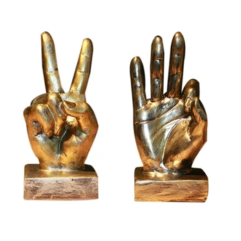 

2x Finger Model Positive Energy Europe Vintage Desk Resin Gesture Ornament Figurine Ok & Victory