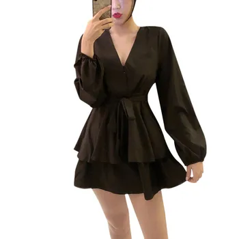 

2020 Hot Casual Deep V Long-sleeved High-waist Playsuits Sexy Women Playsuits Loose Jumpsuit Delicate
