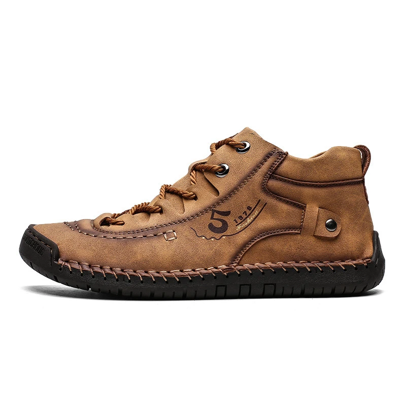 Кожаная мужская обувь; классические модные мужские туфли на плоской подошве ручной работы; 5 серий; повседневные роскошные мужские зимние ботинки в стиле ретро - Цвет: Brown