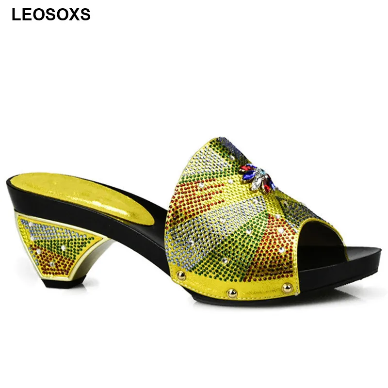 

New Italian Ladies Sexy High Heels Pumps New Arrival Colorful Rhinestones Design Ladies Pumps African Sandal Shoes for Party