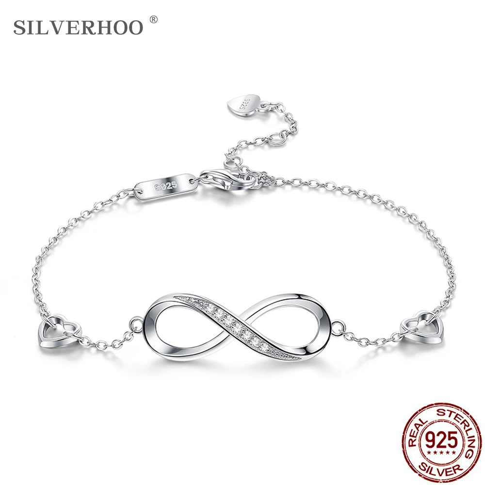 

SILVERHOO 925 sterling silver bracelet Infinite Love Women's Adjustable Friendship Bracelet Wedding Creative Zircon Bracelet