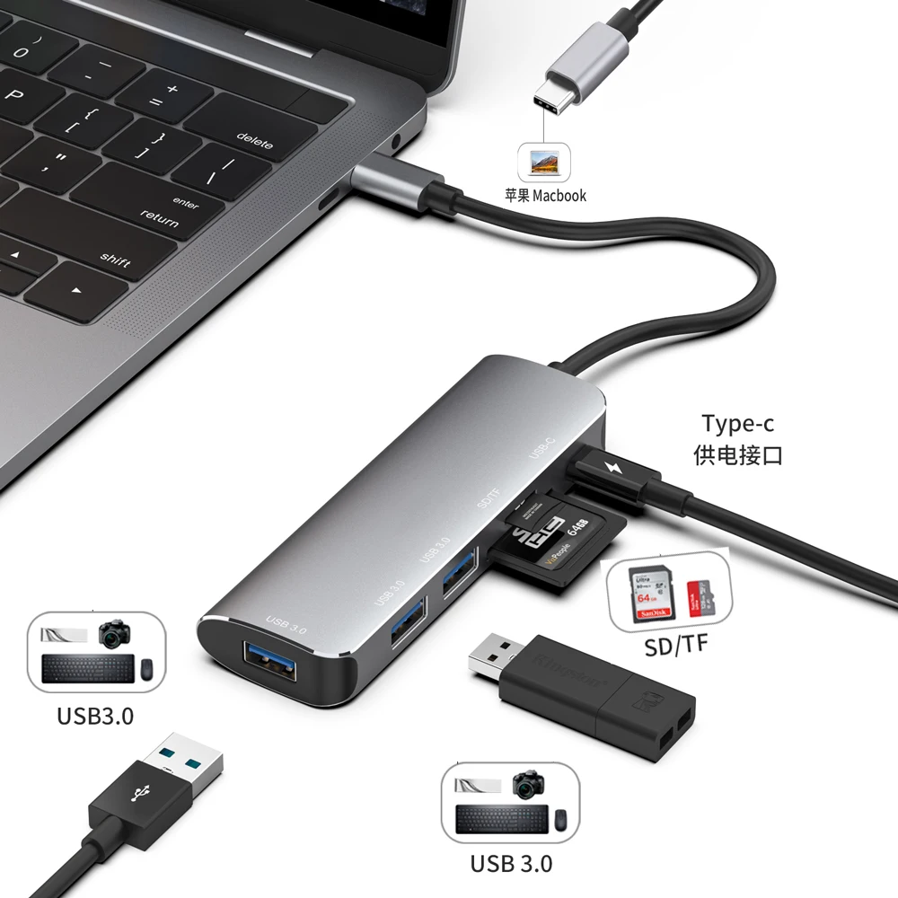 Многофункциональная док станция usb хаб type c USB к 3 0x3 SD TF кардридер + PD зарядное