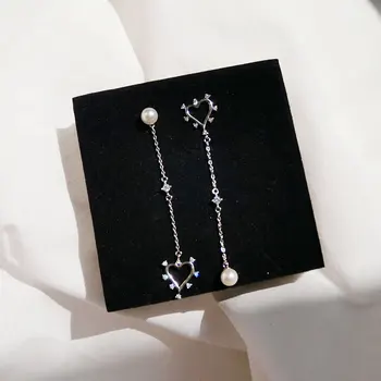 

Ruifan Asymmetrical Elegant Love Heart 925 Sterling Silver Long Drop Pearl Earrings Jewelry Summer Earrings for Women YEA292