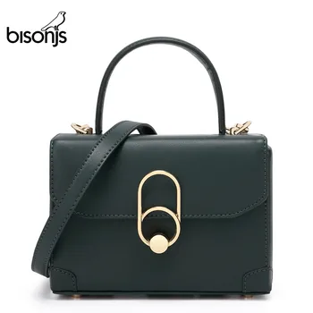

BISONJS NEW Women Bag Cow Leather Shoulder Bag Luxury Handbags Women Bags Designer Casual Tote Female crossbody bags B1688