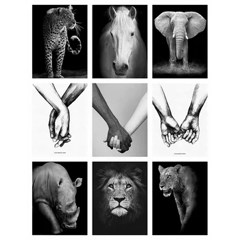 

HUACAN Black White Diamond Painting Animal Wall Art Lion Elephant Diamond Embroidery Sweet Love Living Room Decor