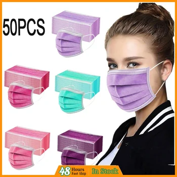 

50PCS solid Women ManprintedMask Disposable Face Mask 3Ply EarLoop dustproof mascarillas con dibujos colourful mascherina