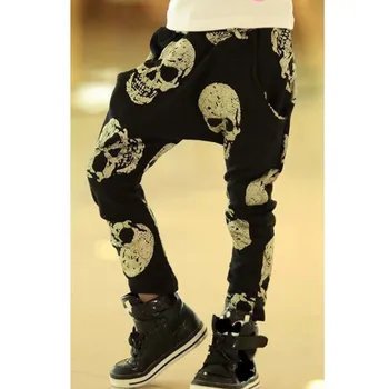 

Sqbcmw 2019 Hot Sale Unisex Size100~150 Kids Child Clothes Children Pants For Baby Boys Trousers Girls Harem Pants Skull Black