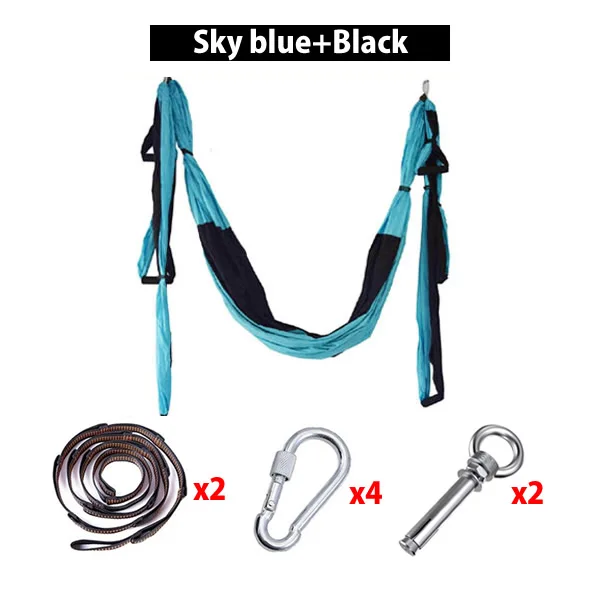 Sky Blue with Black Полный набор 6 ручек антигравитационный подвесной гамак для йоги Йога-гамак трапеции Йога инверсия упражнения устройство домашний тренажерный зал подвесной ремень - Цвет: Sky Blue with Black