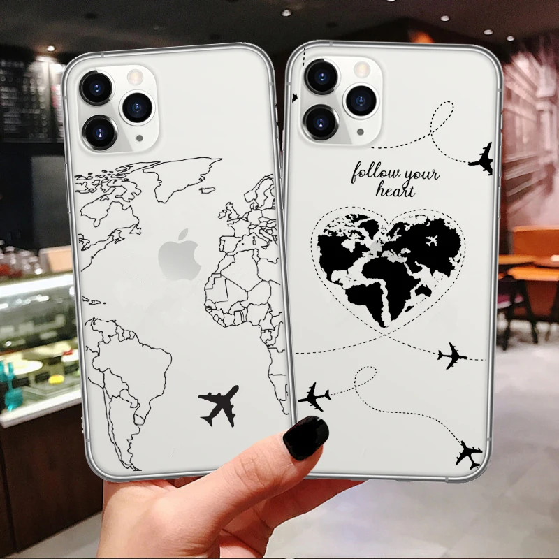 Прозрачный чехол для телефона LIFE Trip iphone XR XS Max X 6s 7 8 Роскошная Карта мира Мягкий