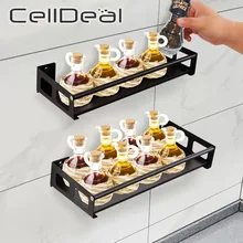 Kitchen Bathroom Shelf Organizer Wall Mounted Bracket Storage Rack Stainless steel Spice Jar Rack Cabinet Shelf Supplies