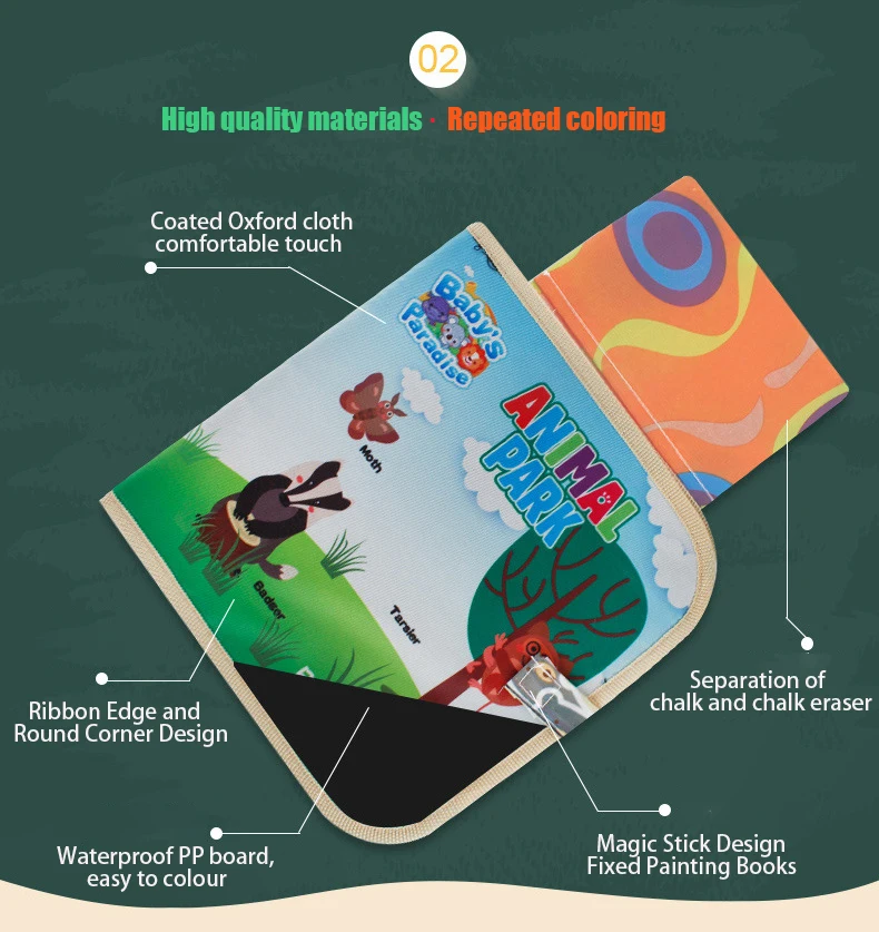 Portable Sketchpad Repeatable Wipe Painting Book Blackboard Album With Colour Pen Dustless Graffiti Kids Painting Book 12 Pens