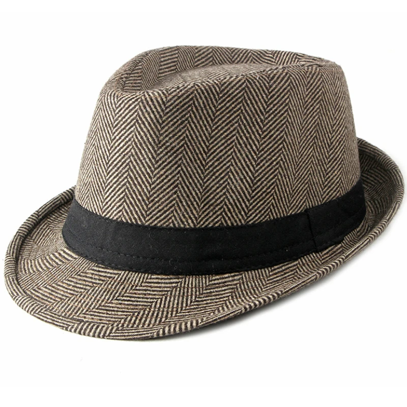 HT2751 Men Jazz Hat Retro Striped Fedoras Autumn Winter for Male Gentleman Derby Trilby Casual Black Band Fedora | Аксессуары для