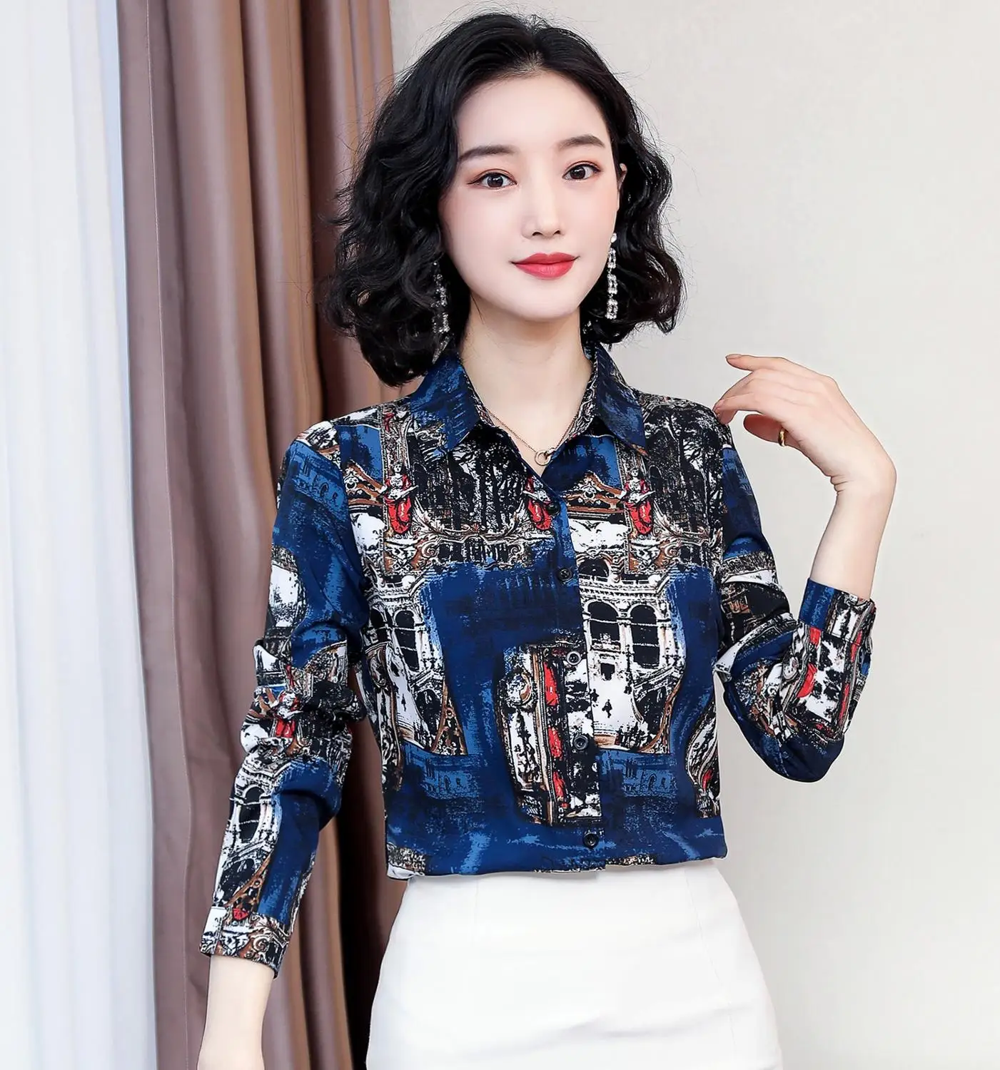 Silk Print Blouse Female Long Sleeve Painting Elegant Blouses For Women Temperament Floral Ladies Tops Office Shirts Work Tunic Silk Print Blouse Female Long Sleeve Painting Elegant Blouses For Women Temperament Floral Ladies Tops Office Shirts Work Tunic