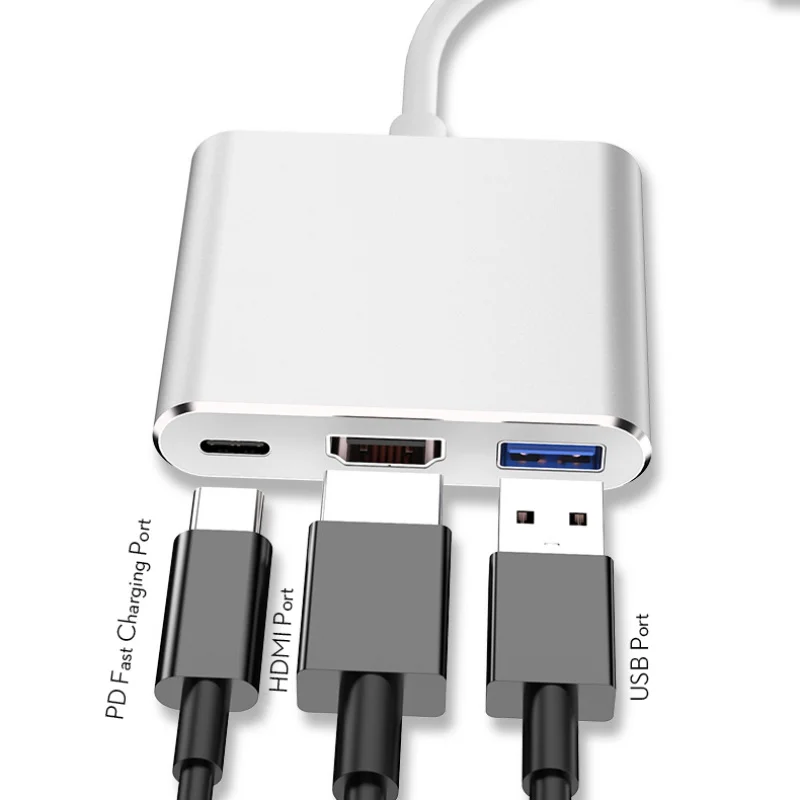 3в1 концентратор type C USB 3,1-HDMI конвертер адаптер type c-HDMI/USB 3,0/type-C для ноутбука Apple Macbook Кабель-адаптер