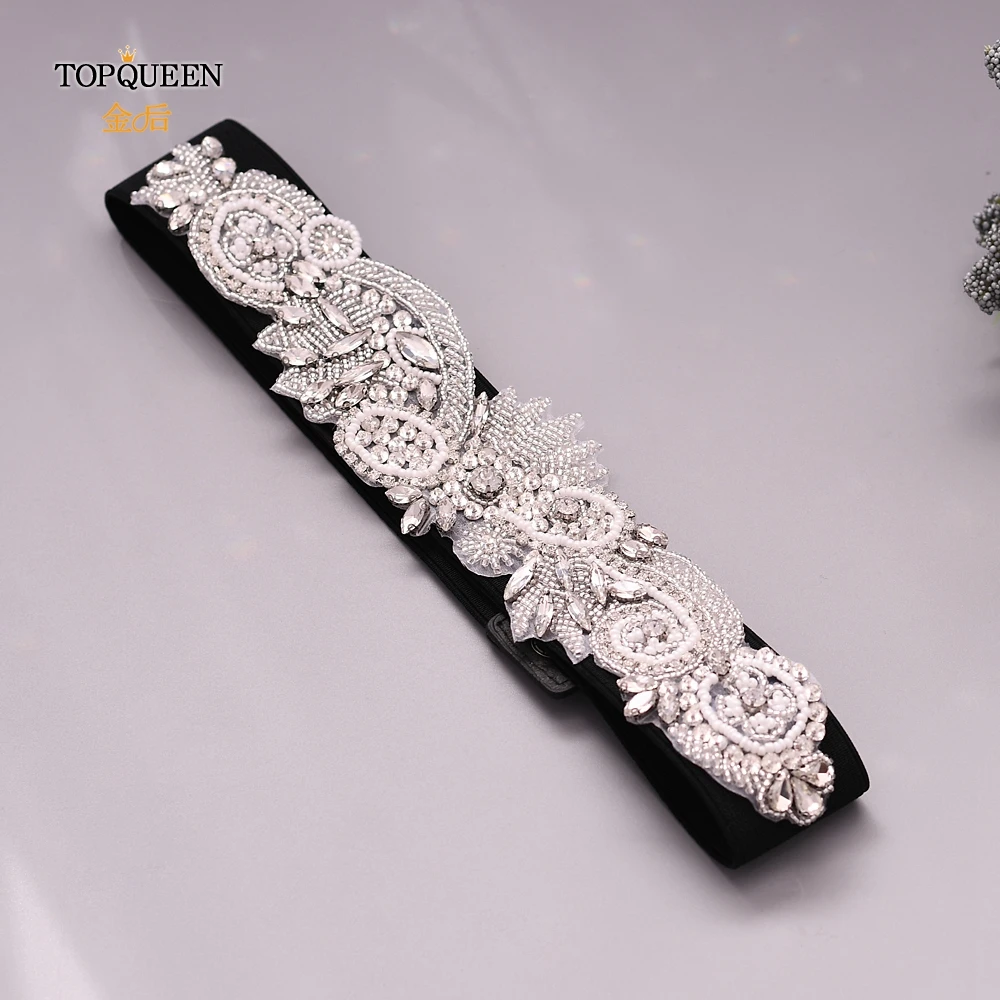 TOPQUEEN S280 эластичный пояс Стразы ремни для женщин черный пояс с бисером черный вечерний пояс с жемчугом для платьев свадебный пояс