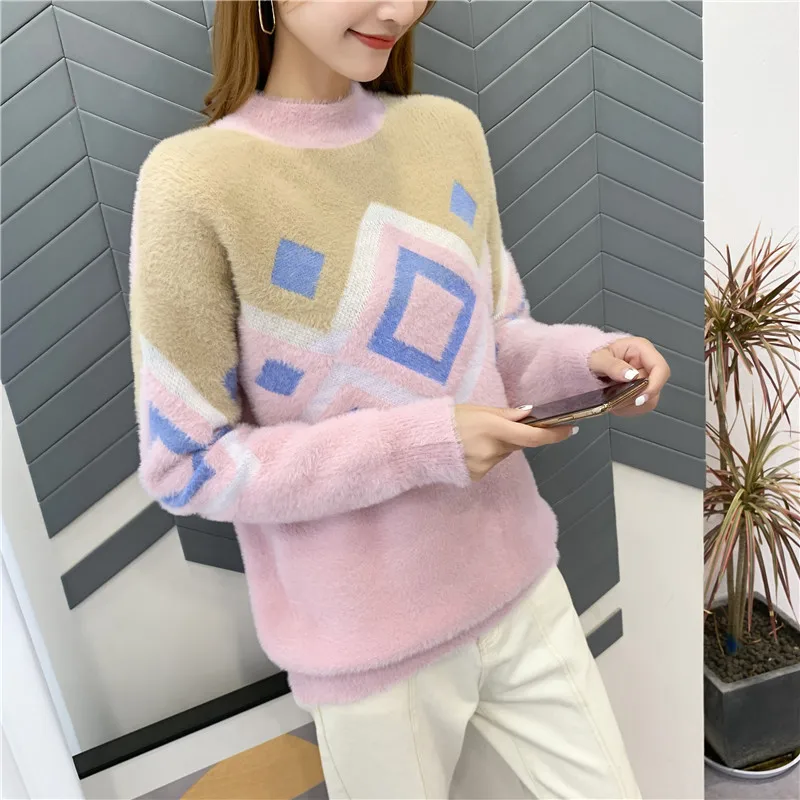 Blusas De Inverno Feminina, пончо, свитер, 9437 настоящая фотография, жаккардовый вязаный свитер с высоким воротником и рукавами 42- 2f, 6 рядов, 2 полки